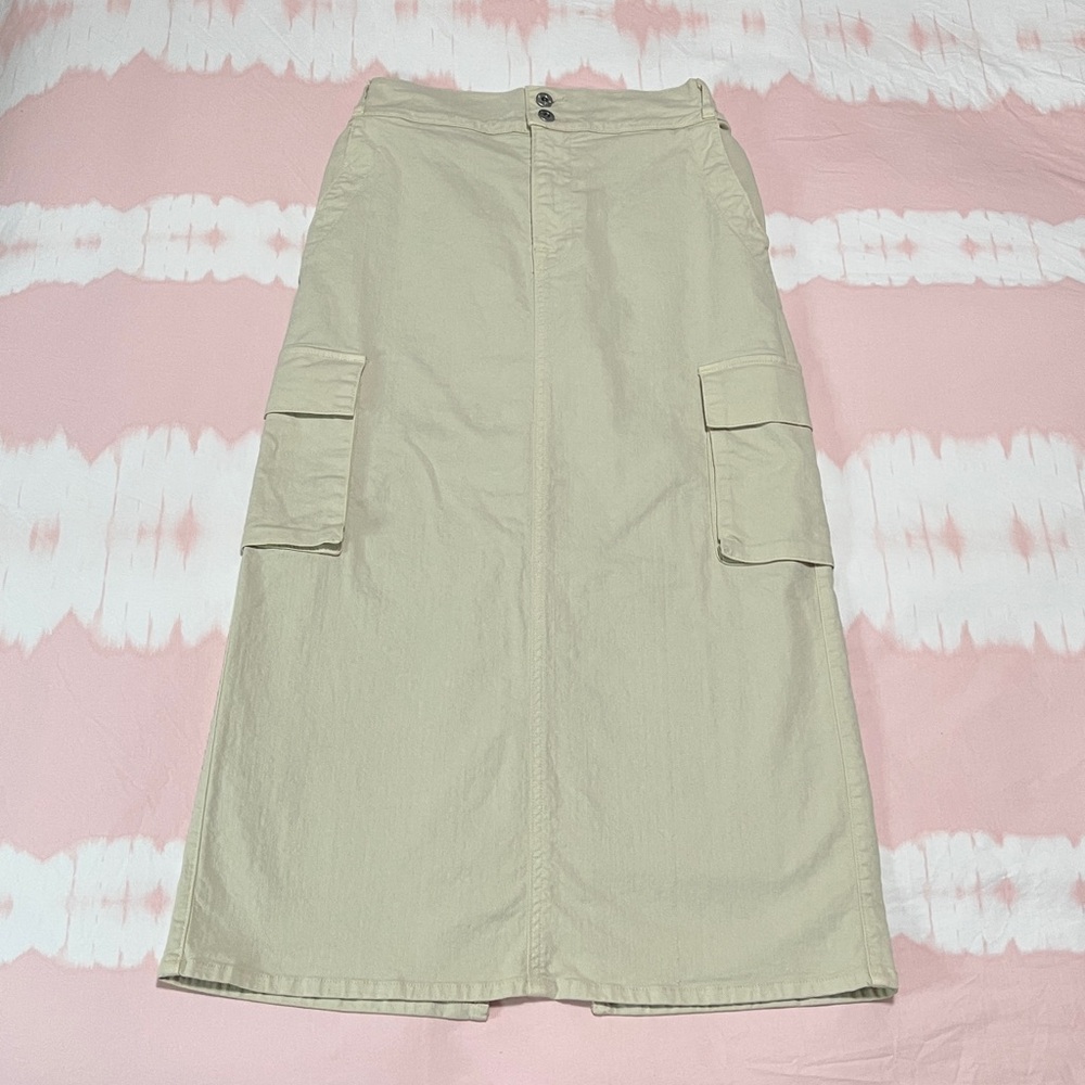 NSF Cream Elastic Waist Cargo Maxi Skirt Medium